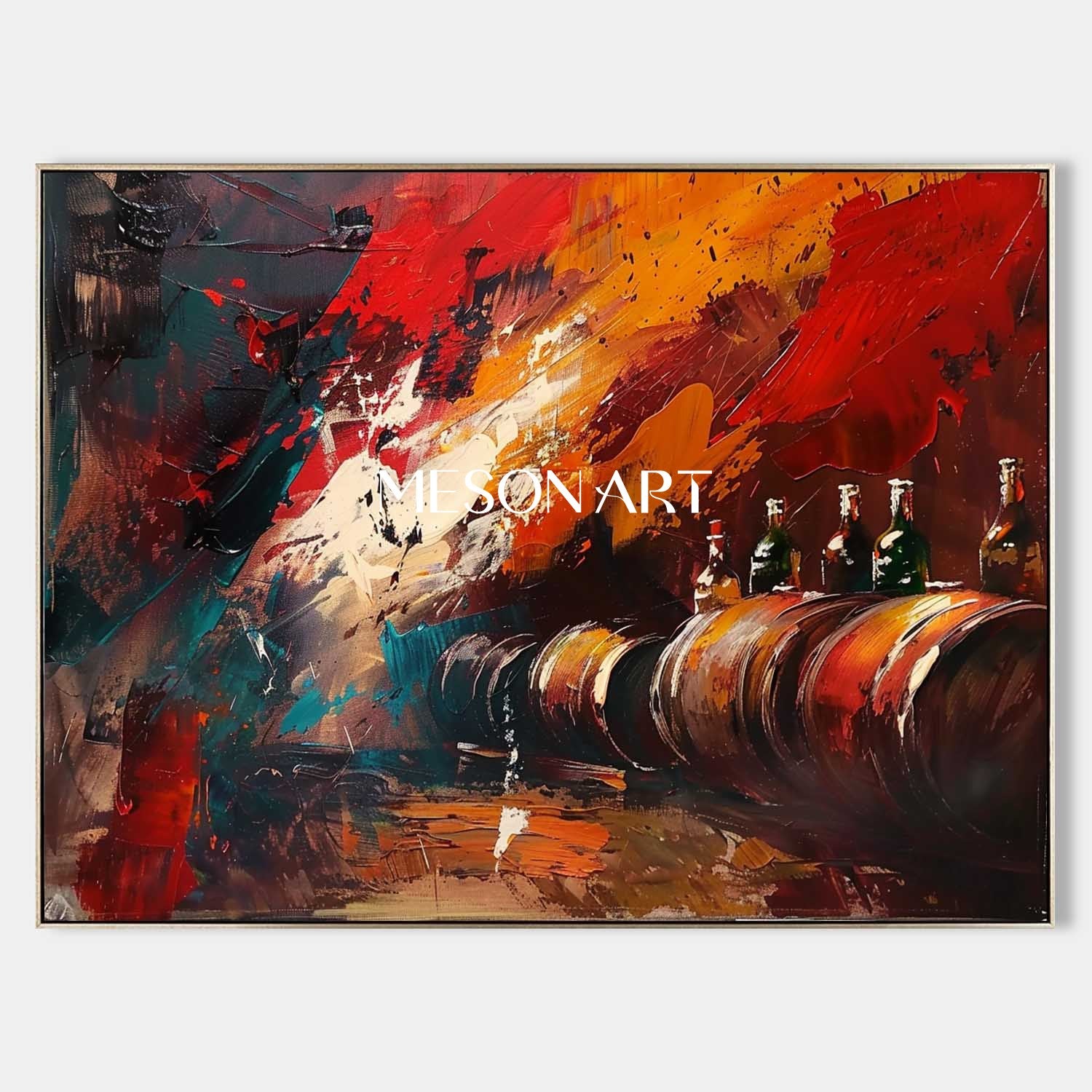 Large Red wine barrel painting winery decorative wall art wine cabinet wall painting for sale