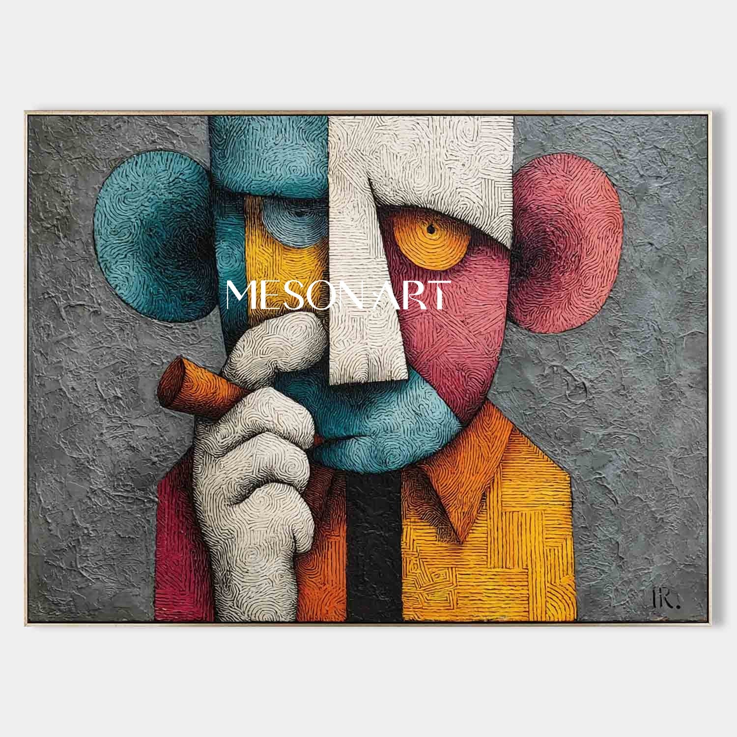 Large Modern man smoking a cigar abstract texture canvas wall art Man smoking a cigar pop abstract art