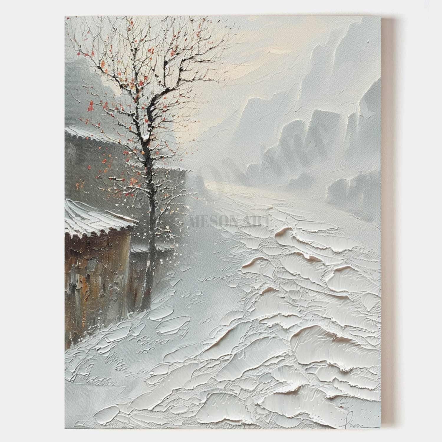 Snowy Street Abstract Painting White Snowy Street Abstract Wall Art Snow Texture Art Canvas