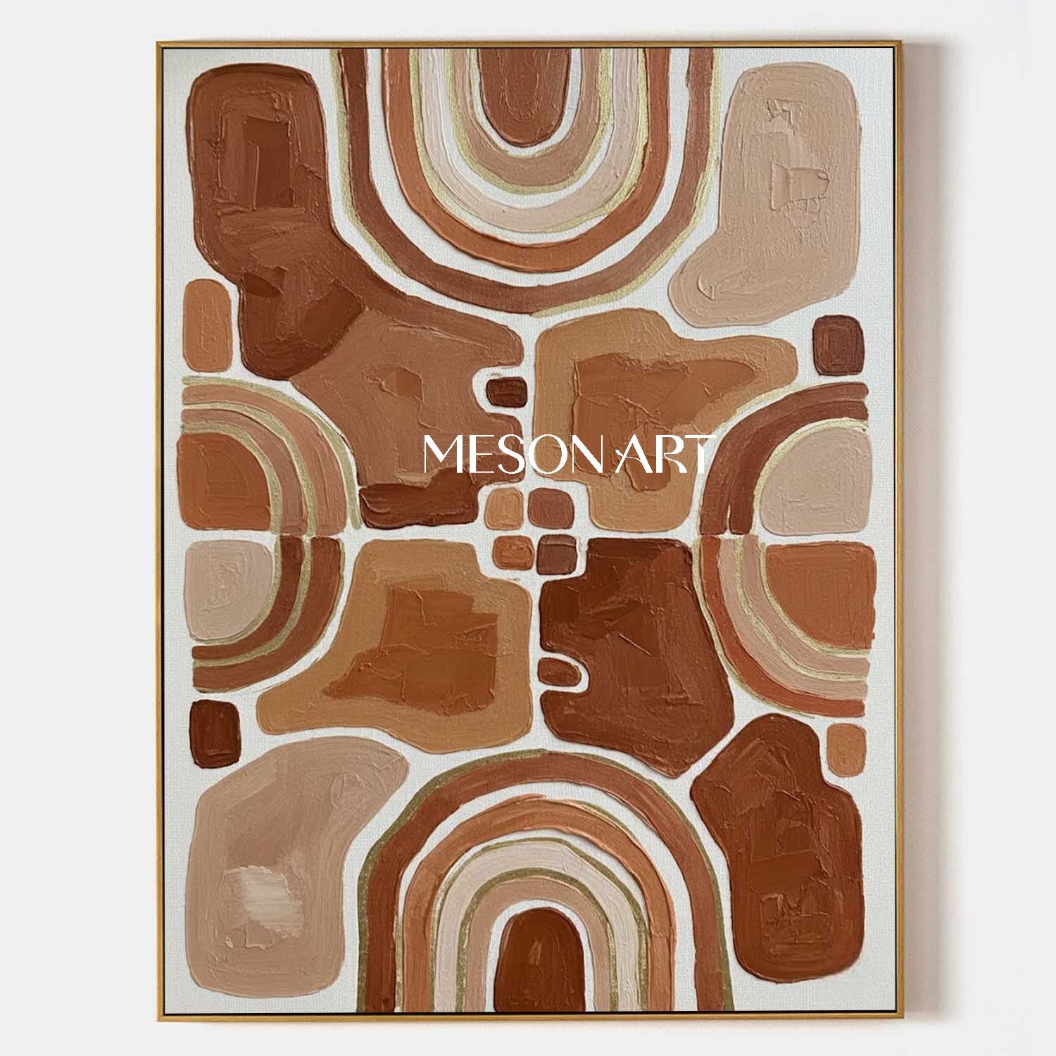 Terracotta & Beige Symmetrical Geometric Art | Boho Arch Totem Canvas Painting