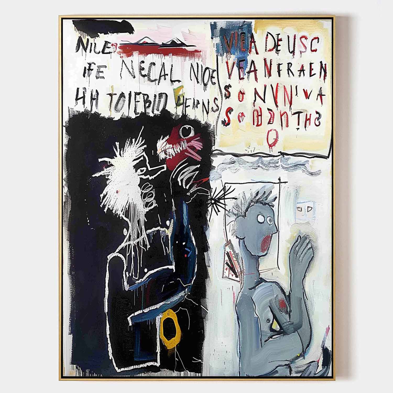 Black and White Graffiti Abstract Canvas Wall Art For Sale Basquiat Style Abstract Oil Painting