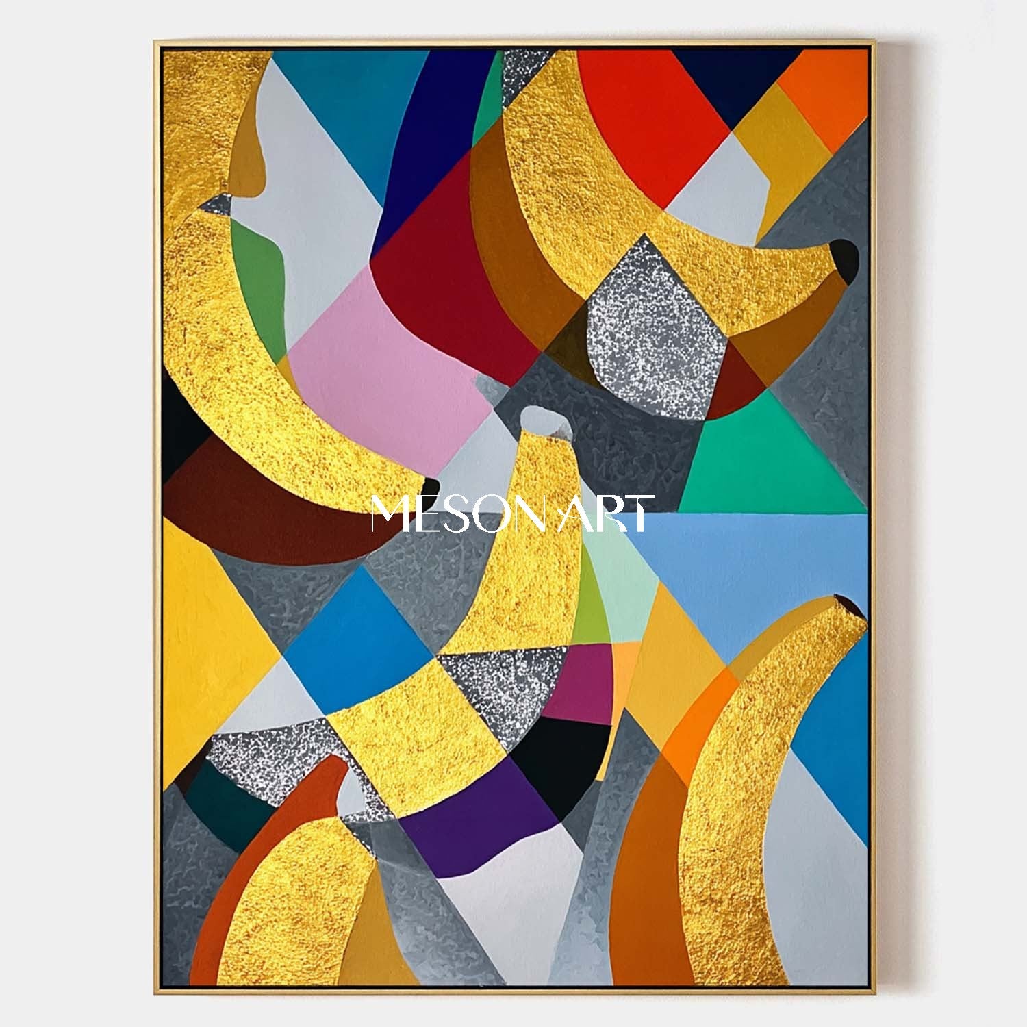 Geometric Gold Banana Pop Art Abstract Oil Painting Modern Wall Decor