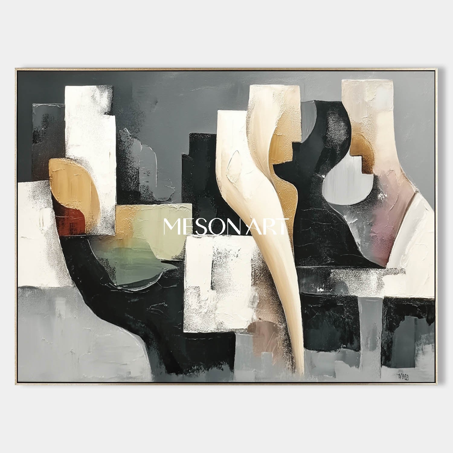 Buy Abstract Geometric Oil Painting Black White Cubist Modern Canvas