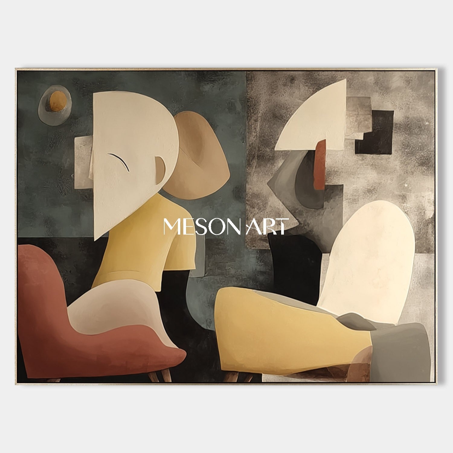 Large Original Abstract Figurative Painting Cubist Style Wall Decor