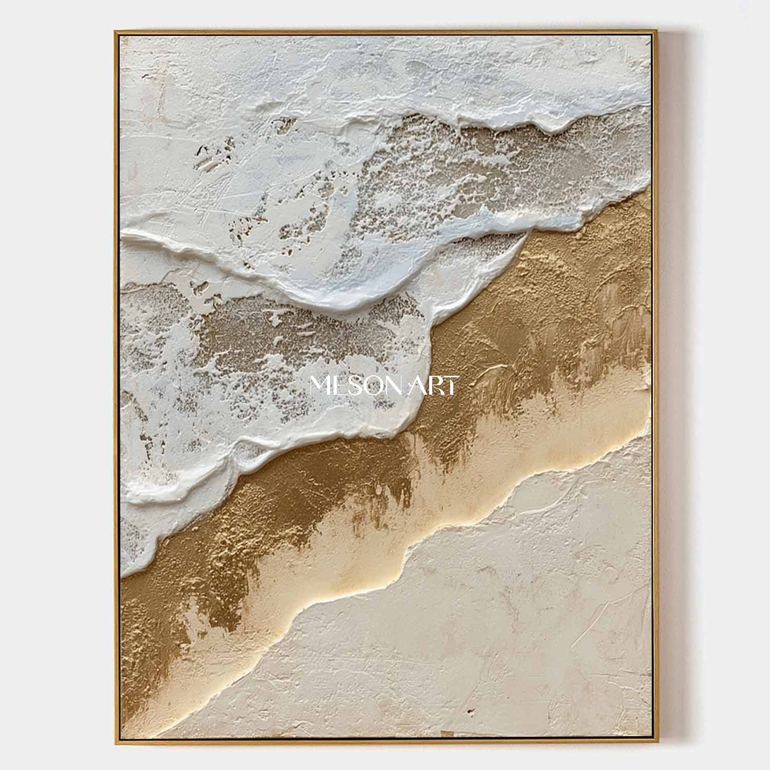 Gold and white ocean waves beach abstract art Ocean waves abstract canvas wall painting decor ideas