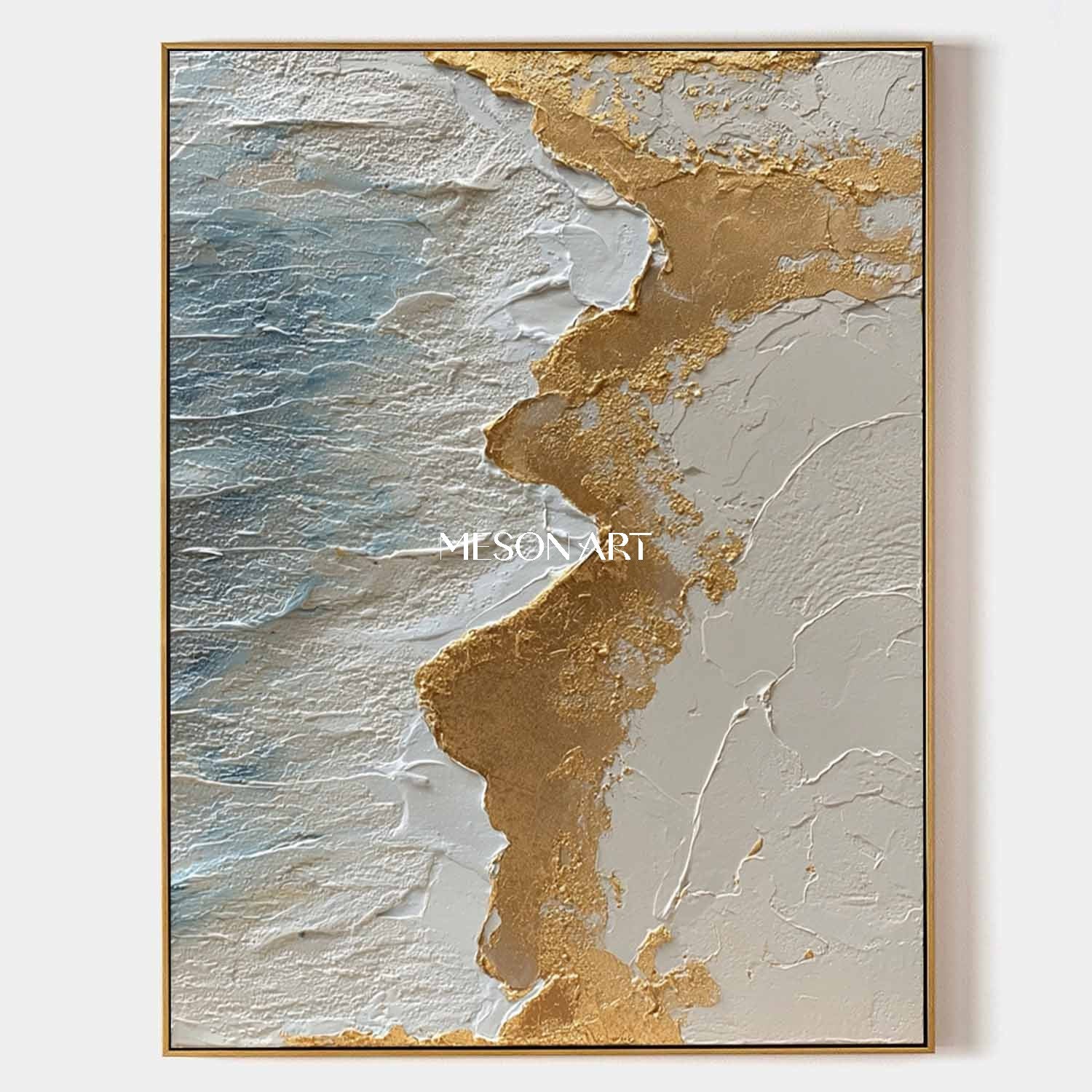 Gold and white ocean waves beach abstract canvas art Ocean waves wall painting decoration ideas
