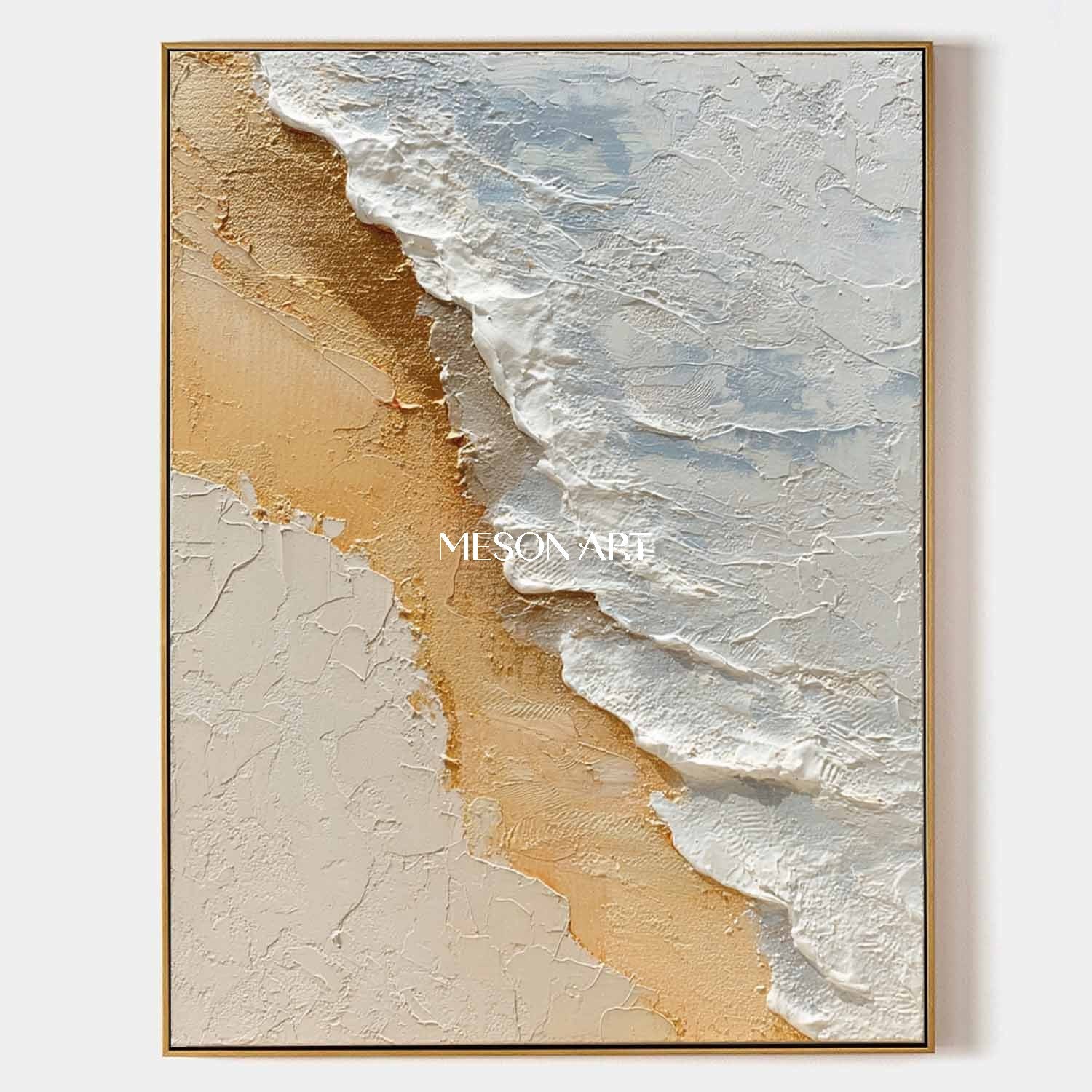 White ocean waves and yellow beach painting White ocean waves and yellow beach wall decoration