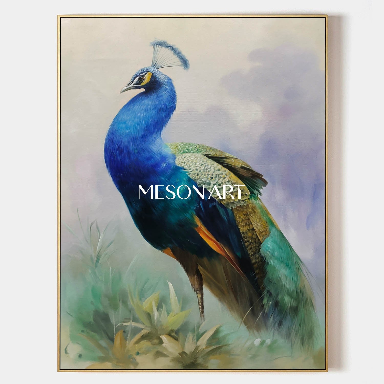 Buy Realistic Blue Peacock Oil Painting Large Hand Painted Wall