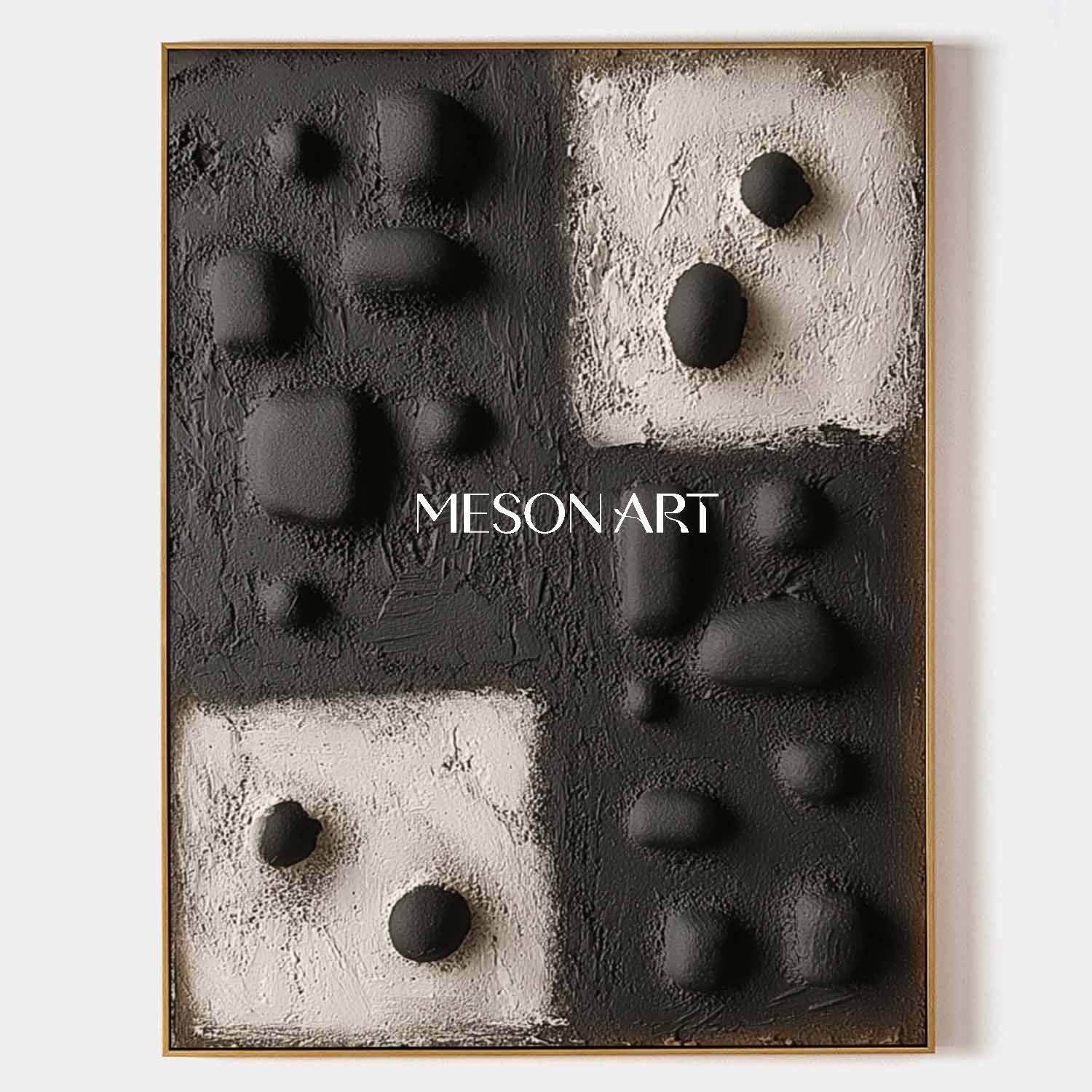 Oversized 3D Textured Abstract Painting – Black and White Canvas Artwork for Luxury Homes