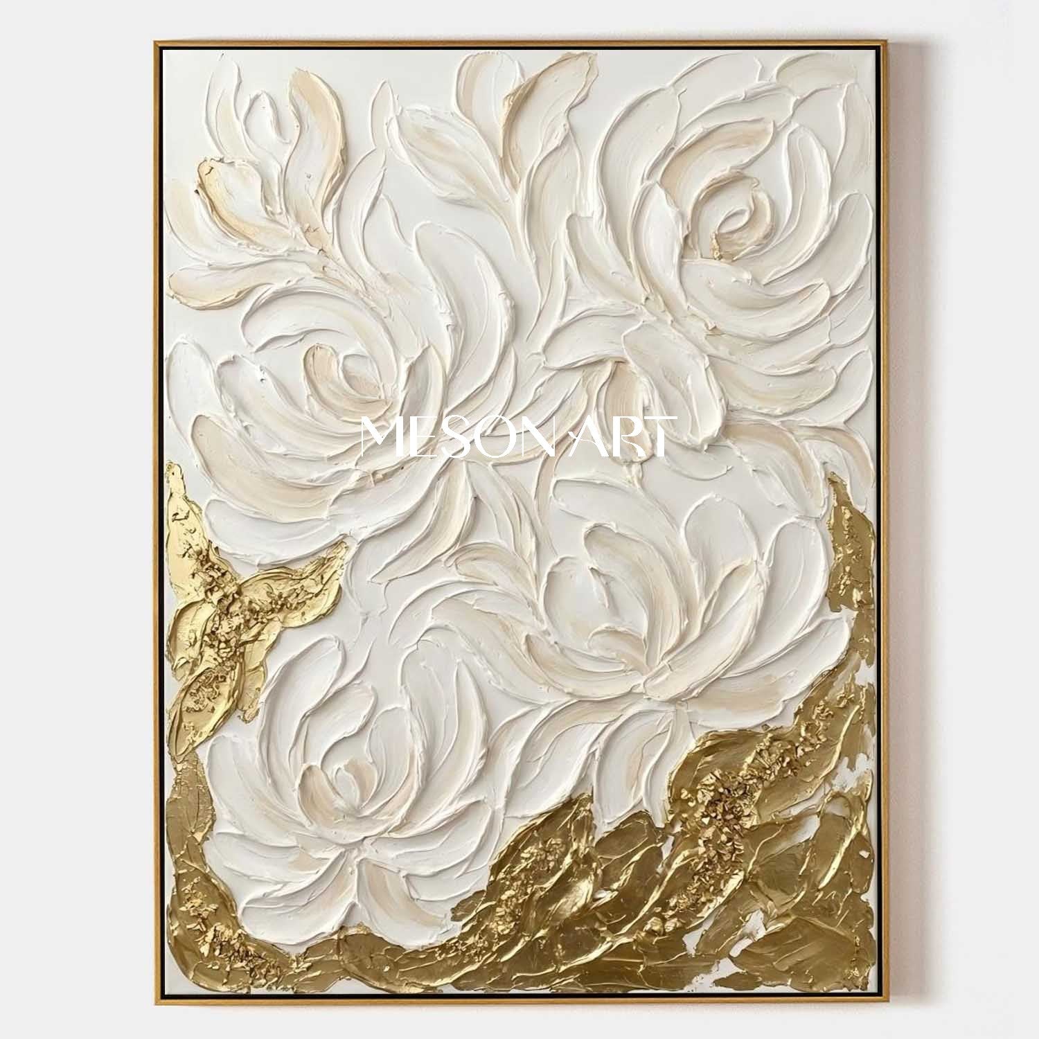 Handmade 3D Flower Oil Painting White Rose Plaster Abstract Canvas Art