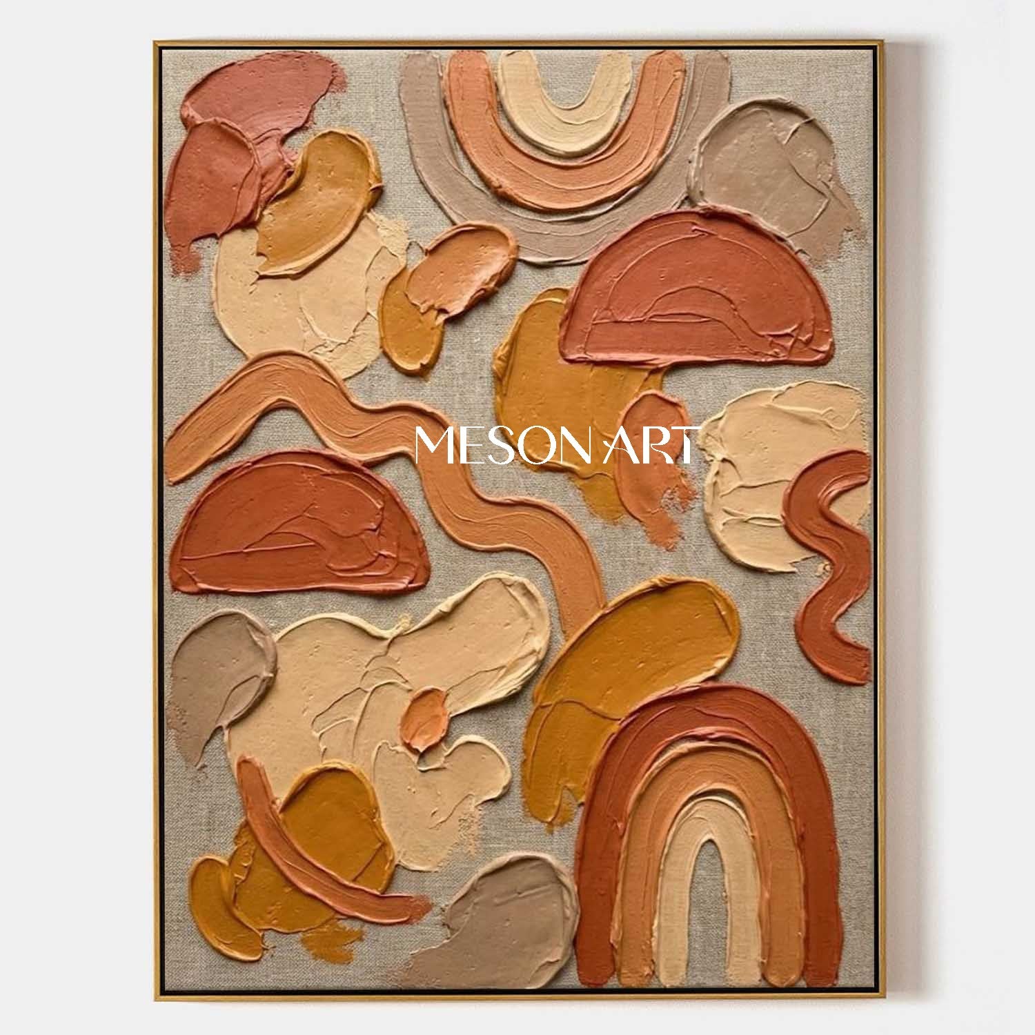 Bohemian Abstract Painting Arched Line Minimalism Textured Canvas Art