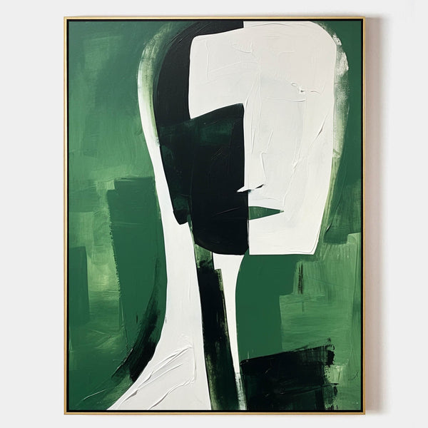 Large Green and White Contemporary Abstract Canvas Art Green and White Texture Wall Painting