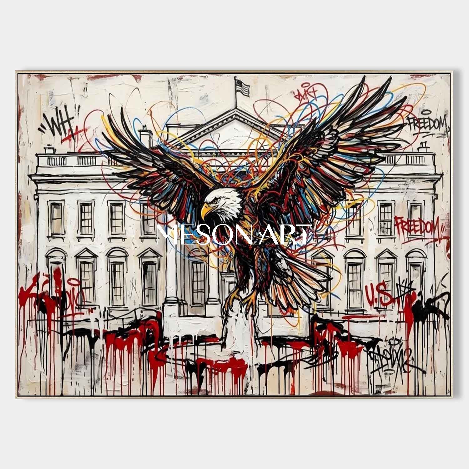 White House Bald Eagle Street Art Canvas Modern Graffiti Wall Decor Painting