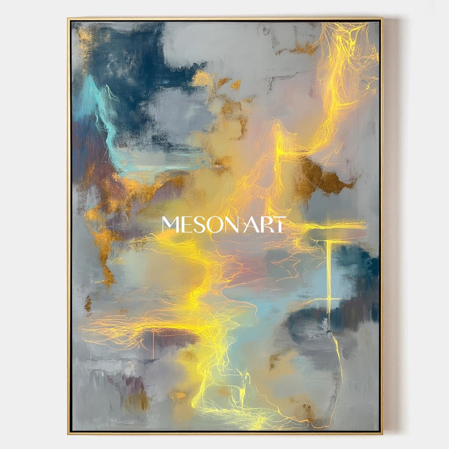 Large Abstract Blue and Gray Painting Contemporary Textured Artwork