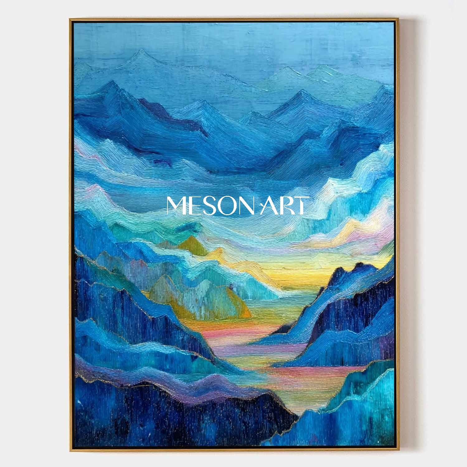 Misty Blue Mountain Canvas - Abstract Textured Landscape Art