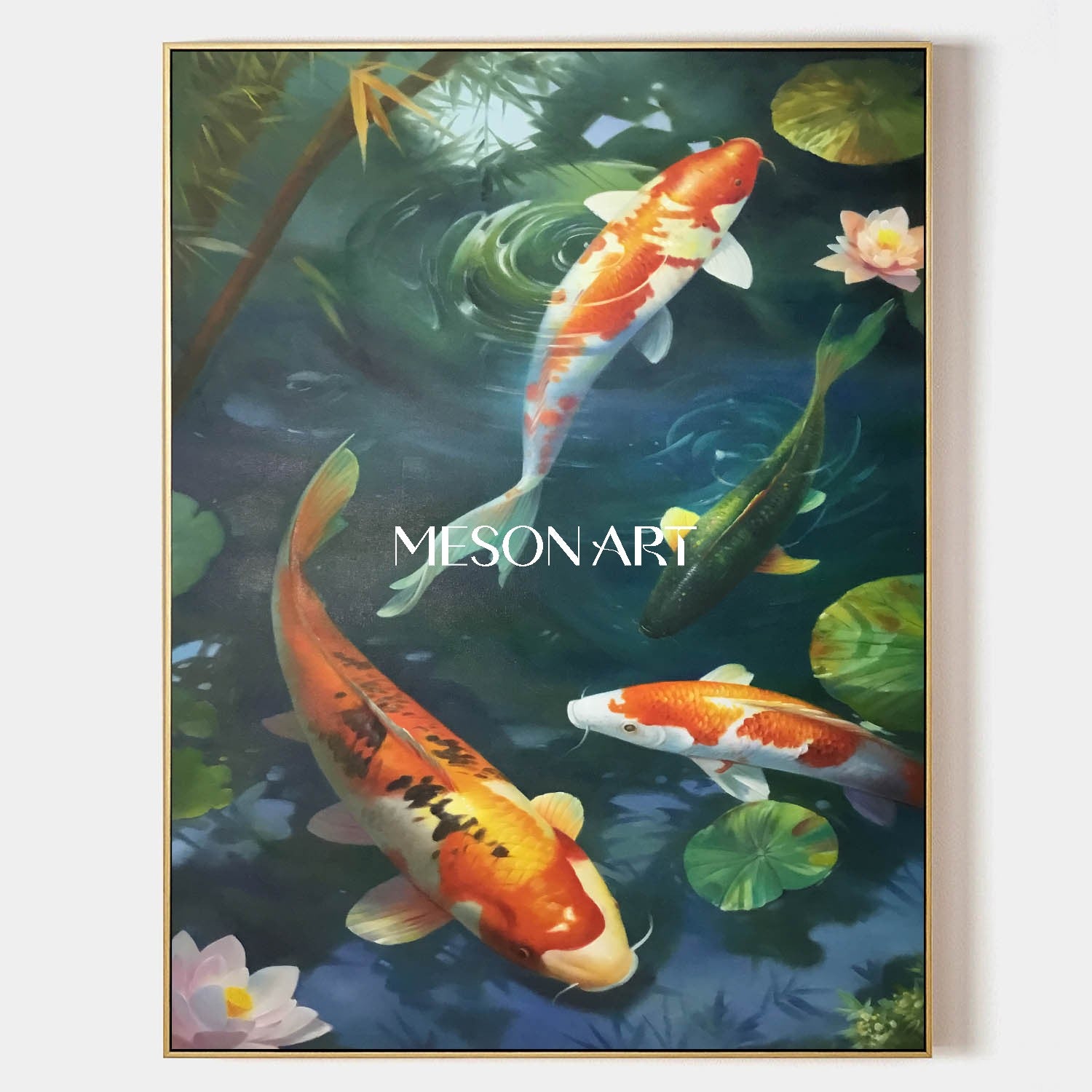 マルチ鯉魚アート風水絵画運の手描きの壁の装飾 – MesonArt