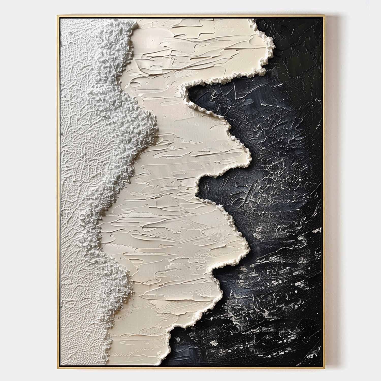 3D Black and White Ocean Waves Beach Canvas Art for Sale Black and White Texture Painting