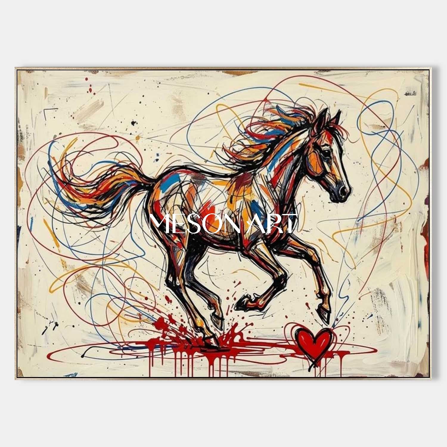 MesonArt Abstract Running Horse Canvas Painting Colorful Graffiti Textured Wall Art