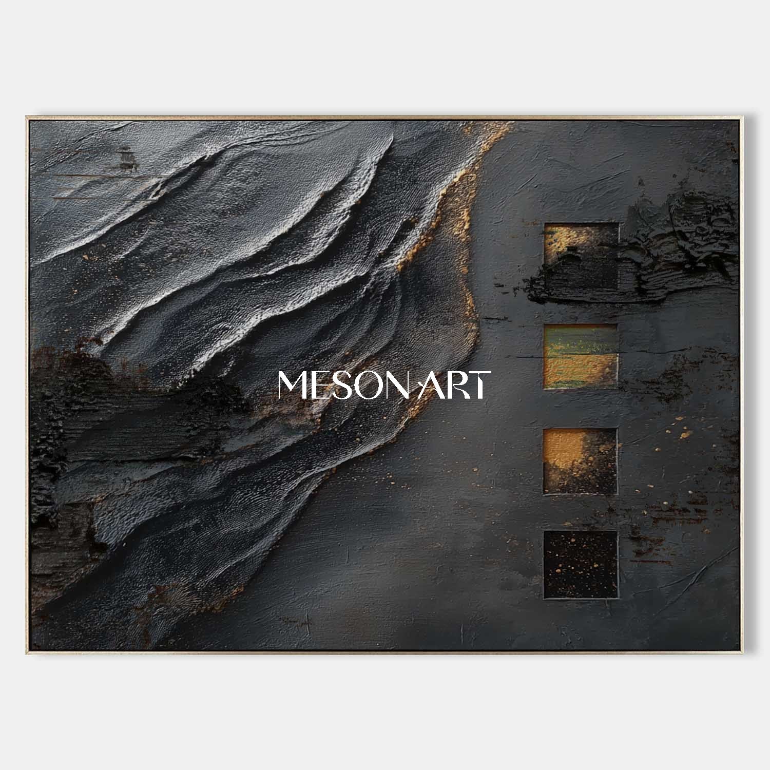 Buy Black and Gold Textured Abstract Art for Living Room or Entryway