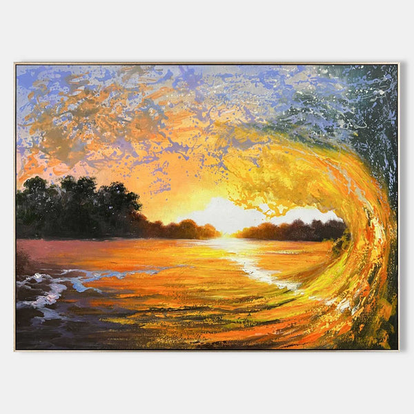 Orange and Blue Wave Oil Painting Surf Wall Art for Sale Surfer Canvas Art Wave Realistic Art
