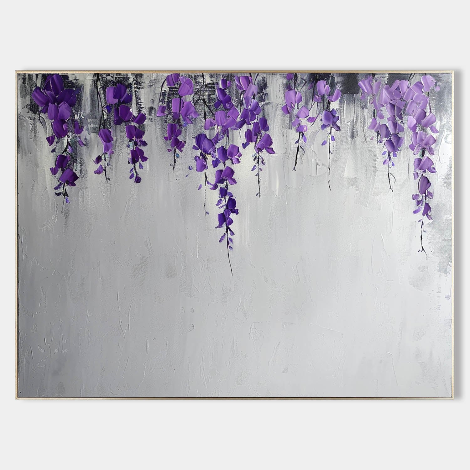 lavender flower wall art Wisteria Flowers Texture Painting Purple Flowers Canvas Art For Sale Wisteria Flowers Texture Wall Art Decor 80''x 60''/ 203 x 153 cm / Stretch+White
