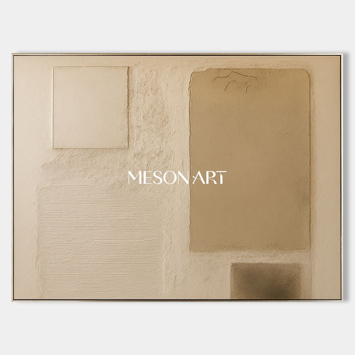 Large Horizontal Hand Painted Textured Canvas Wabi-Sabi Framed Art