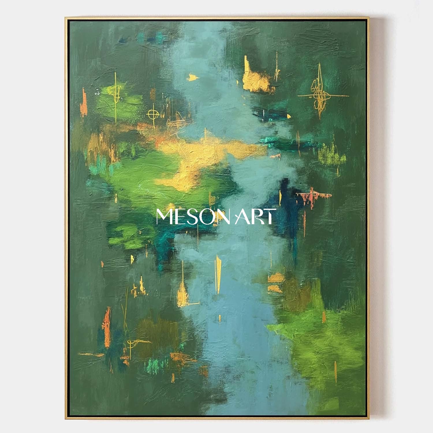 鮮やかな風景キャンバス緑抽象絵画大きな森の壁アート – MesonArt