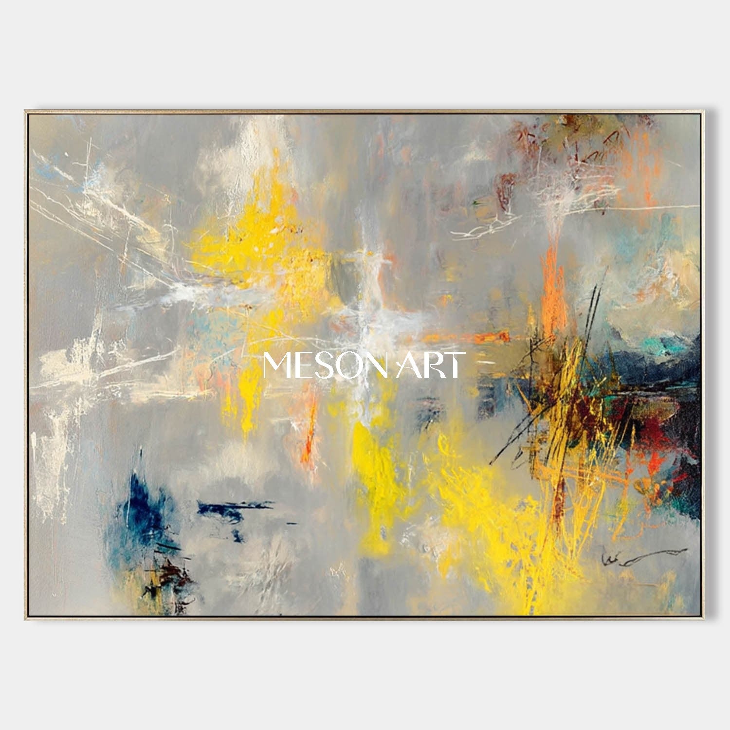 Gray Gold Contemporary Hand-Painted Canvas Oversized Bedroom Wall Art