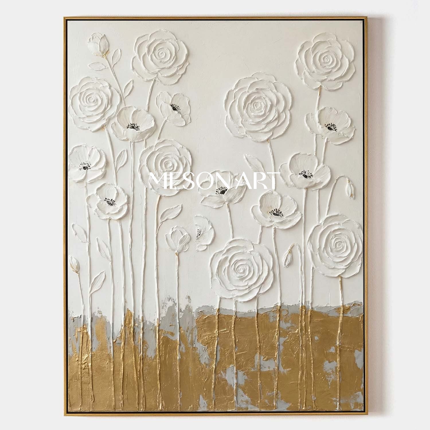 Elegant Bedroom Headboard Decor White Rose Plaster Abstract Canvas Art