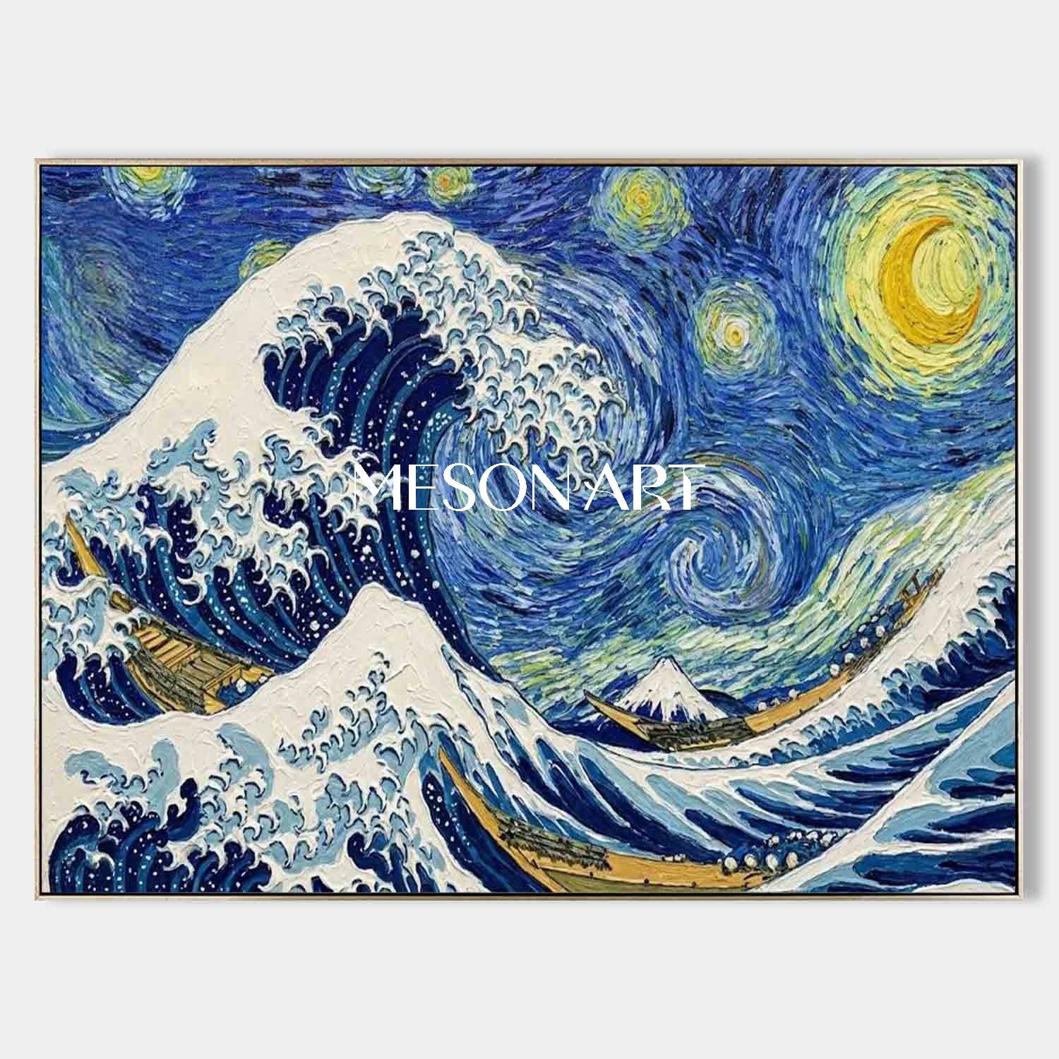 Ukiyo-e 3D Plaster Art, Hand Painted Heavy Texture Canvas, Japanese Wall Decor For Living Room