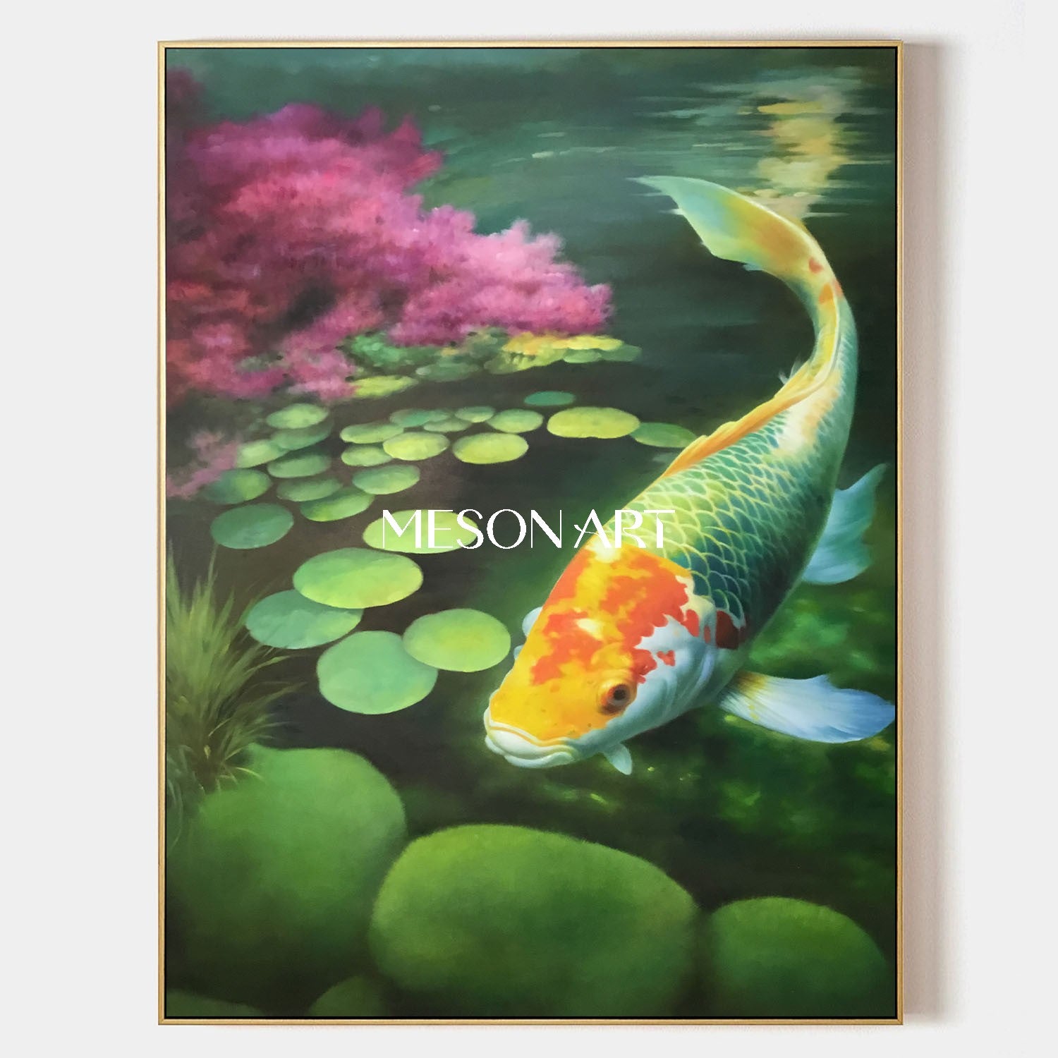 Realism Green Koi Canvas Colorful Hand Painted Canvas Bedroom Enterway