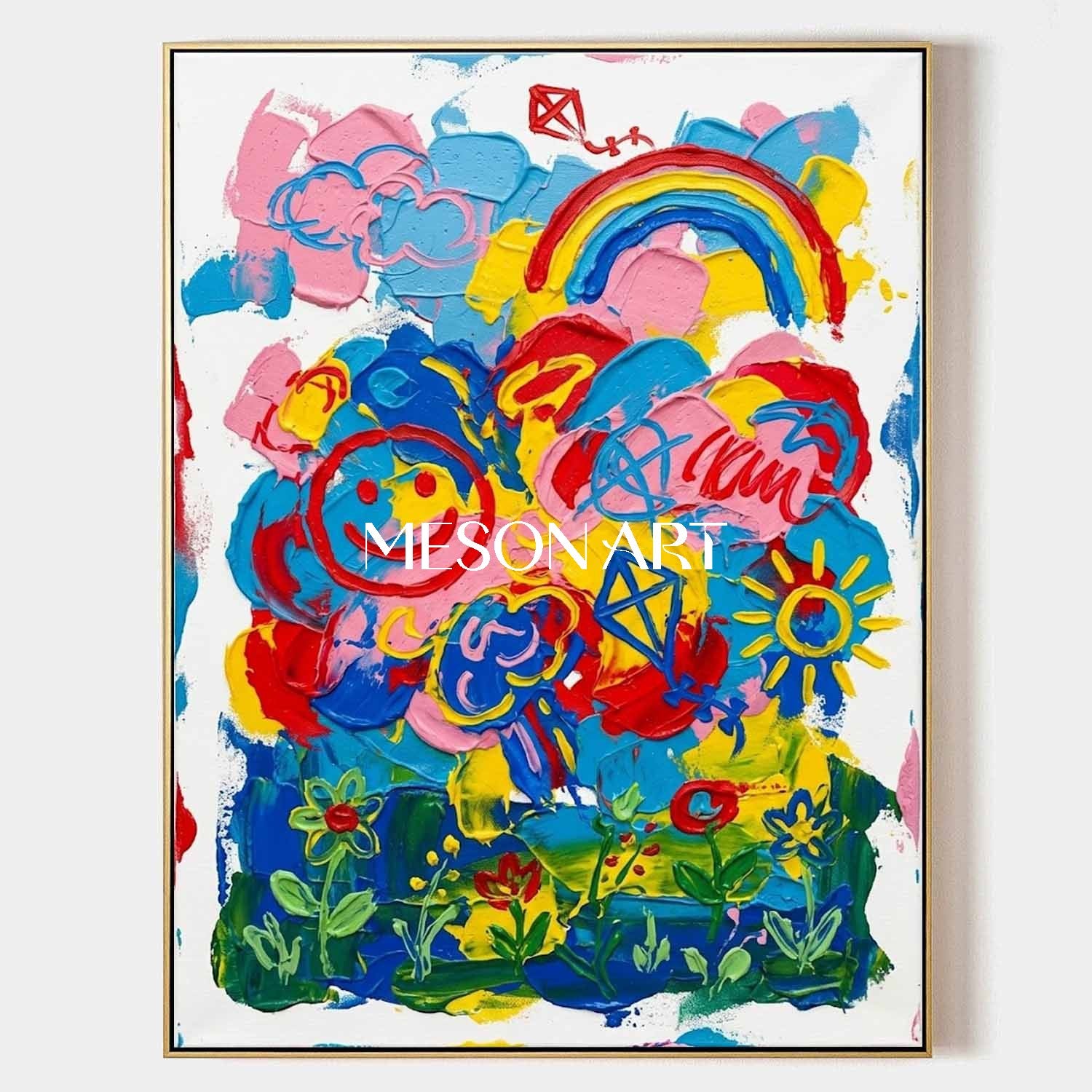 Original Rainbow Wall Art Modern Pop Art Canvas Painting Colorful Contemporary Artwork