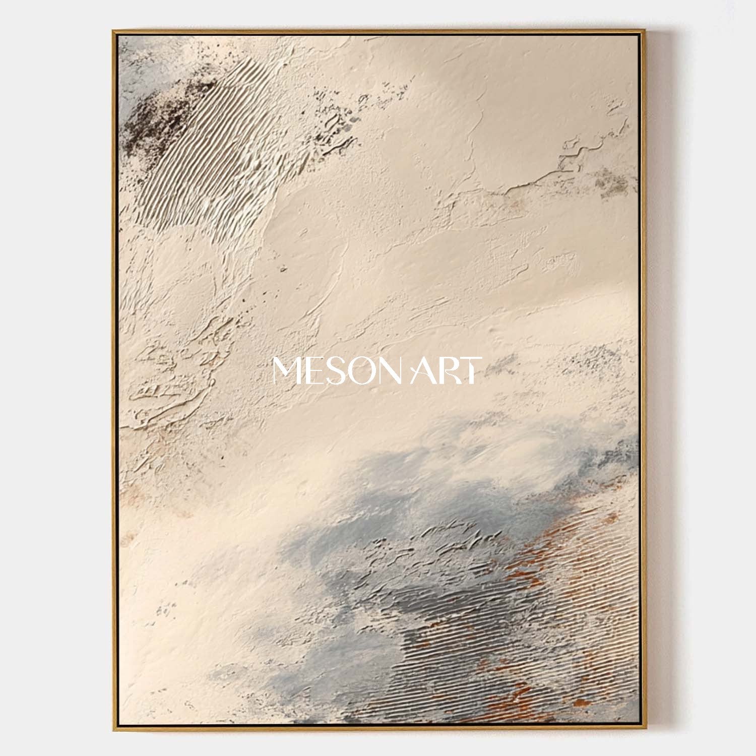 Large Bedroom wall decor ideas beige abstract texture painting beige abstract canvas wall art