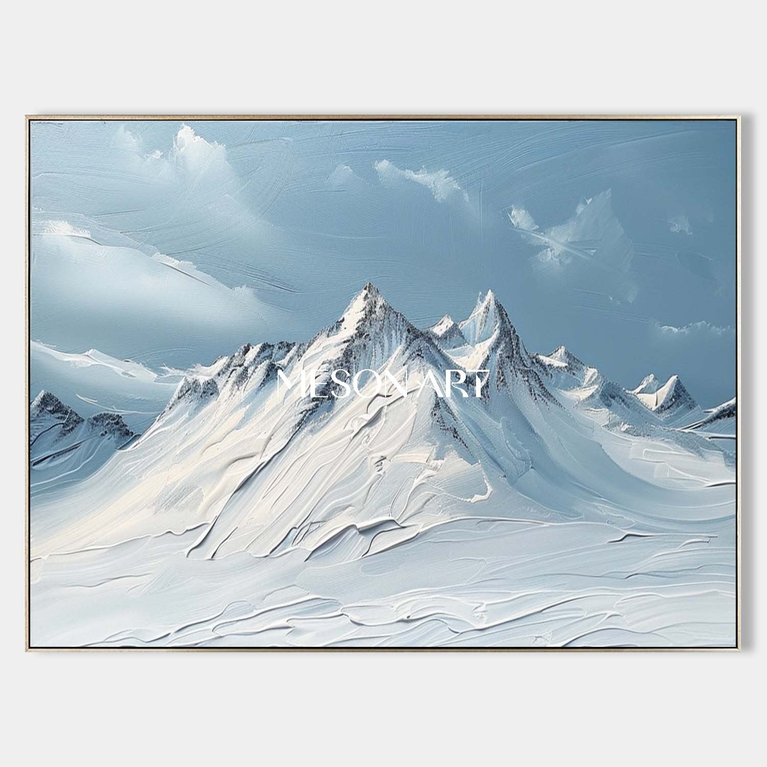 White Blue Impasto Snow Mountain Landscape Abstract Painting Lobby Art