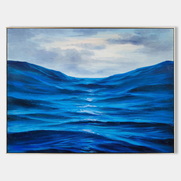 Large Dark Blue Sea Realistic Oil Paintings Blue Wave Realistic Wall Art Decor Realistic Canvas Art