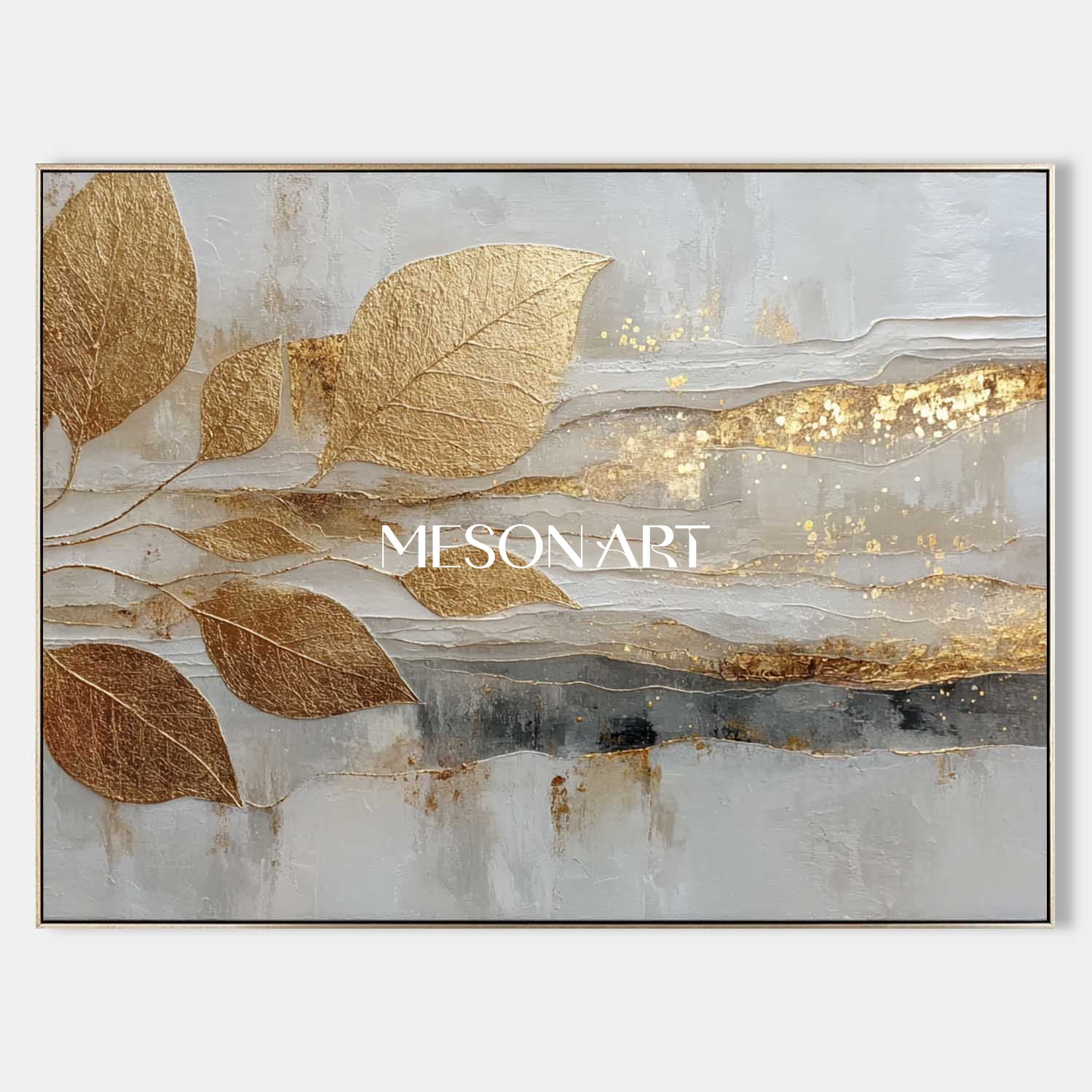 Gold Leaf Abstract Wall Art Modern Luxury Canvas Painting for Living Room Decor
