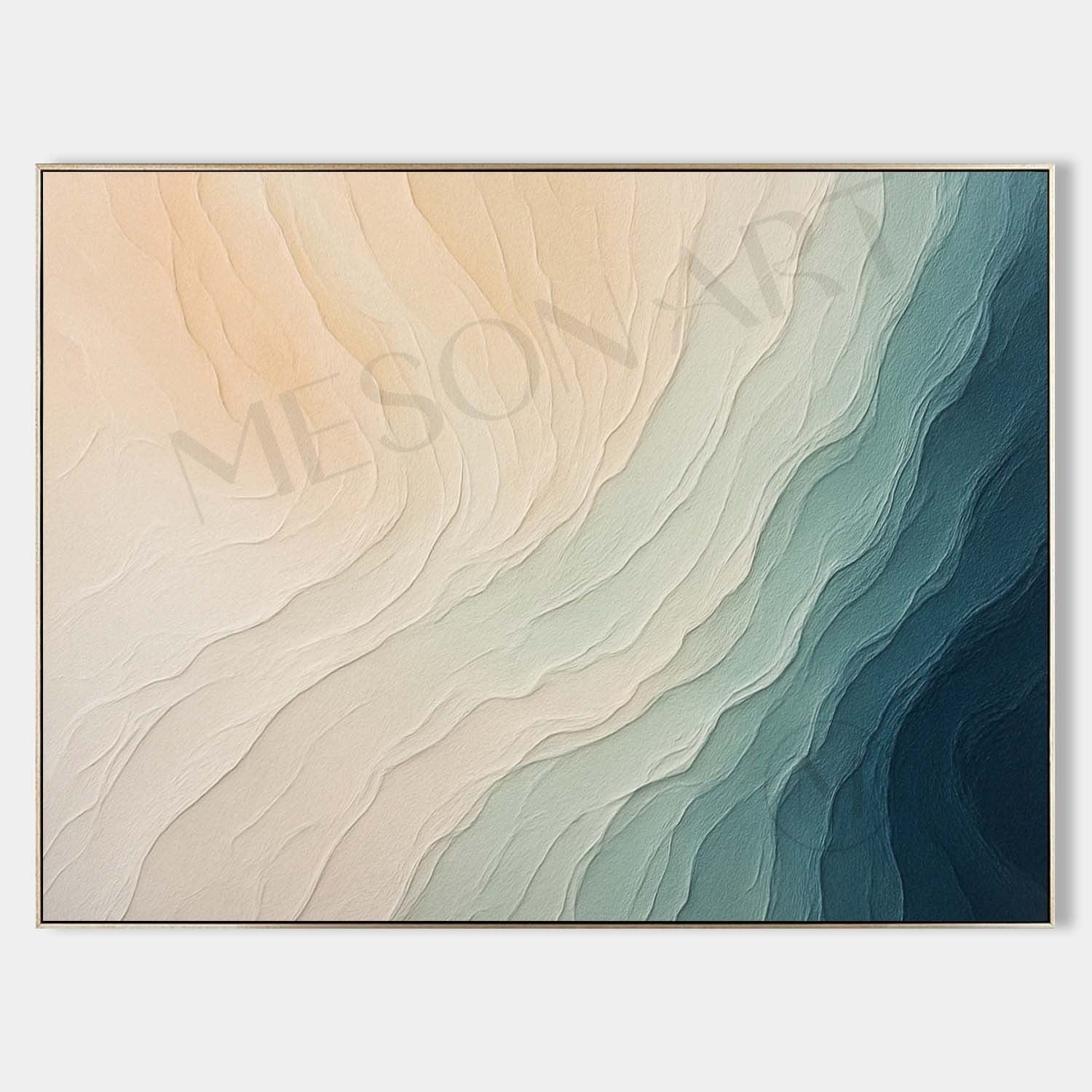 Large Beige And Blue Abstract Sea Canvas Painting Beige And Blue Abstract Sea Texture Wall Art