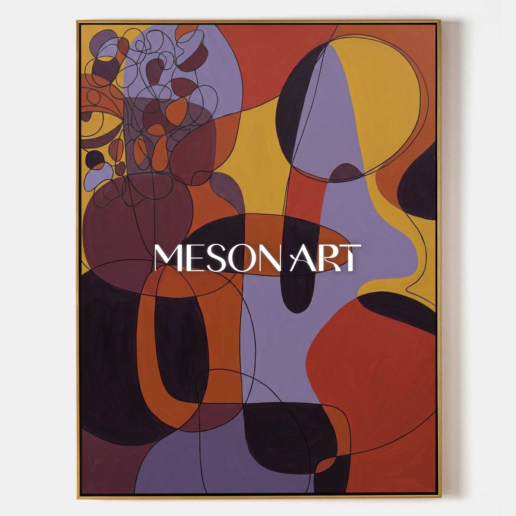 Contemporary Abstract Art With Orange And Purple For Modern Living Room Decor