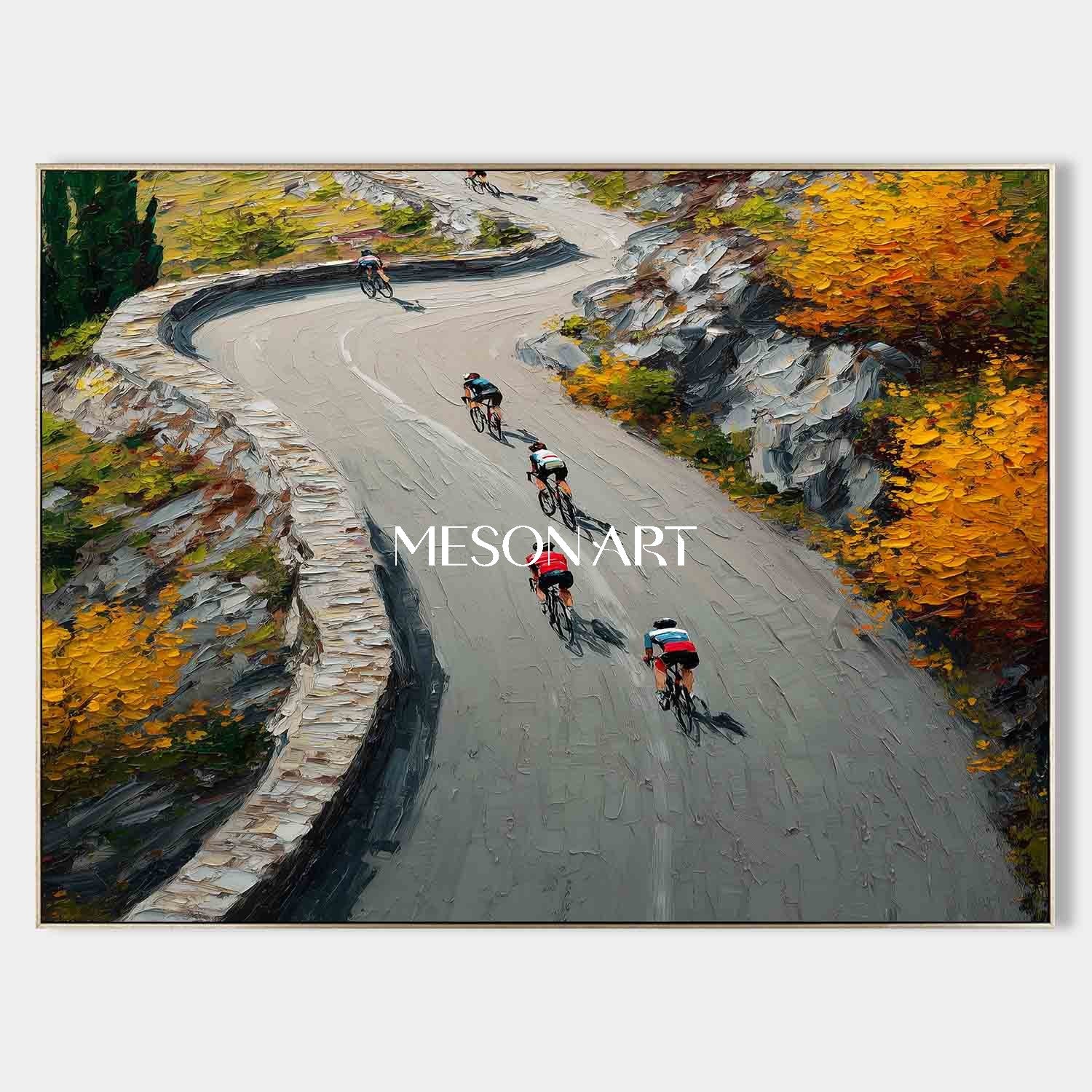 Autumn Landscape Modern Cycling Scene Original Artwork Living Room