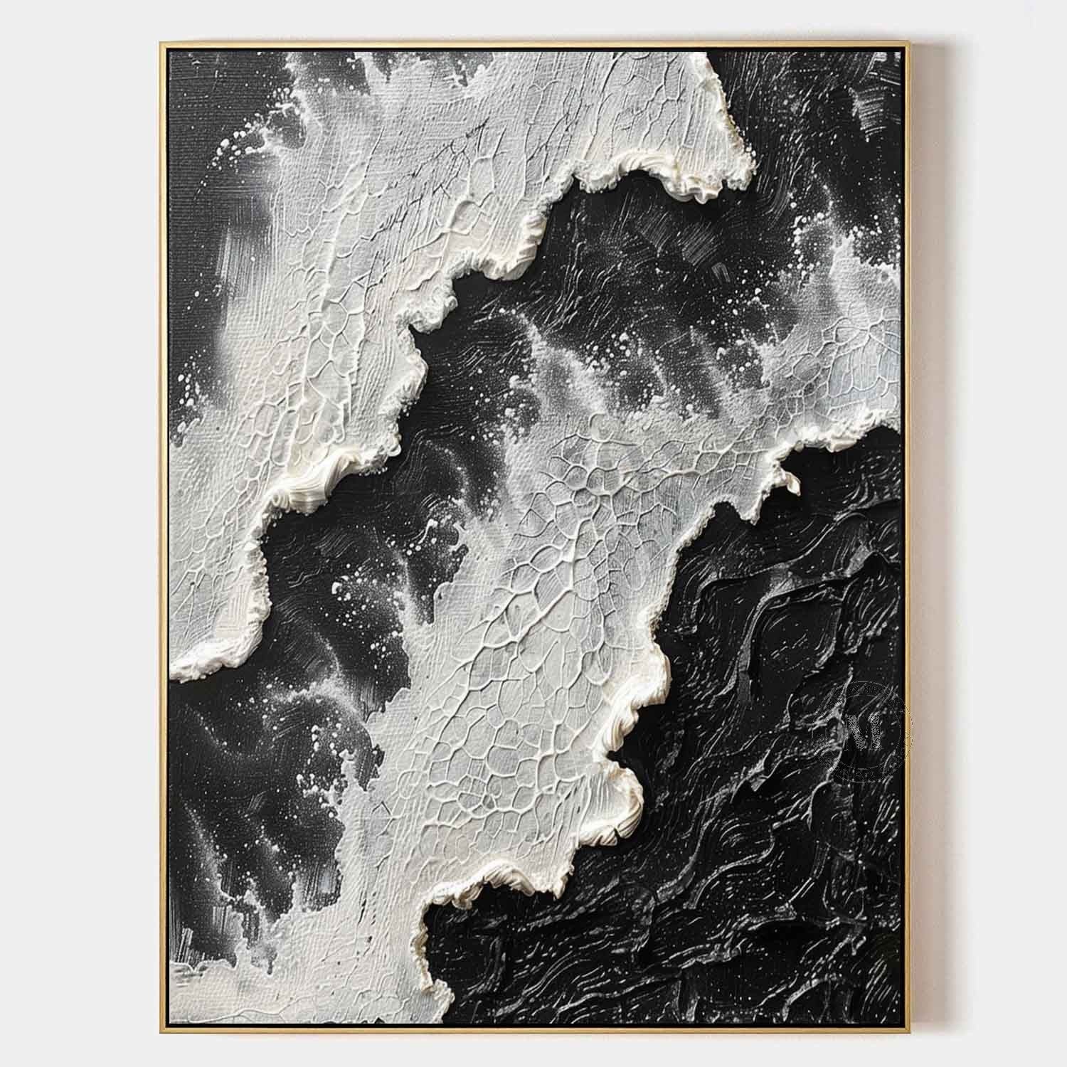 3D Black and White Ocean Texture Painting for Sale Black and White Abstract Ocean Wall Art