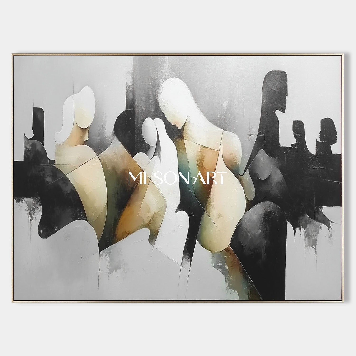 Black Textured Abstract Silhouettes Large Wall Art Original Painting