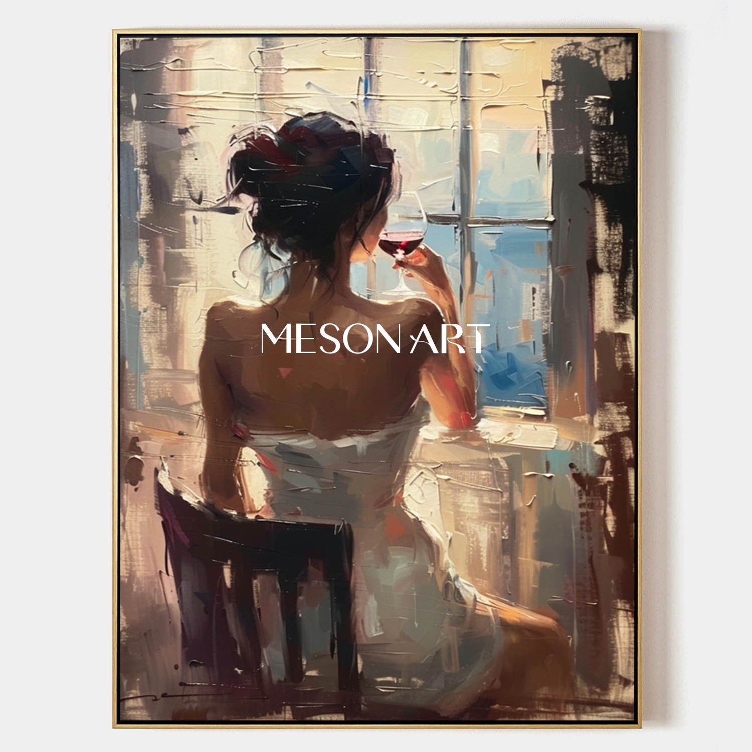 Girl drinking red wine art Red wine cellar wall art decoration Wine cabinet canvas painting