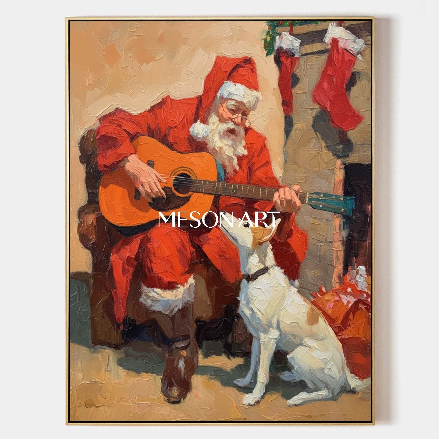 Christmas Gift Santa Claus Painting Large Framed Canvas Family Room