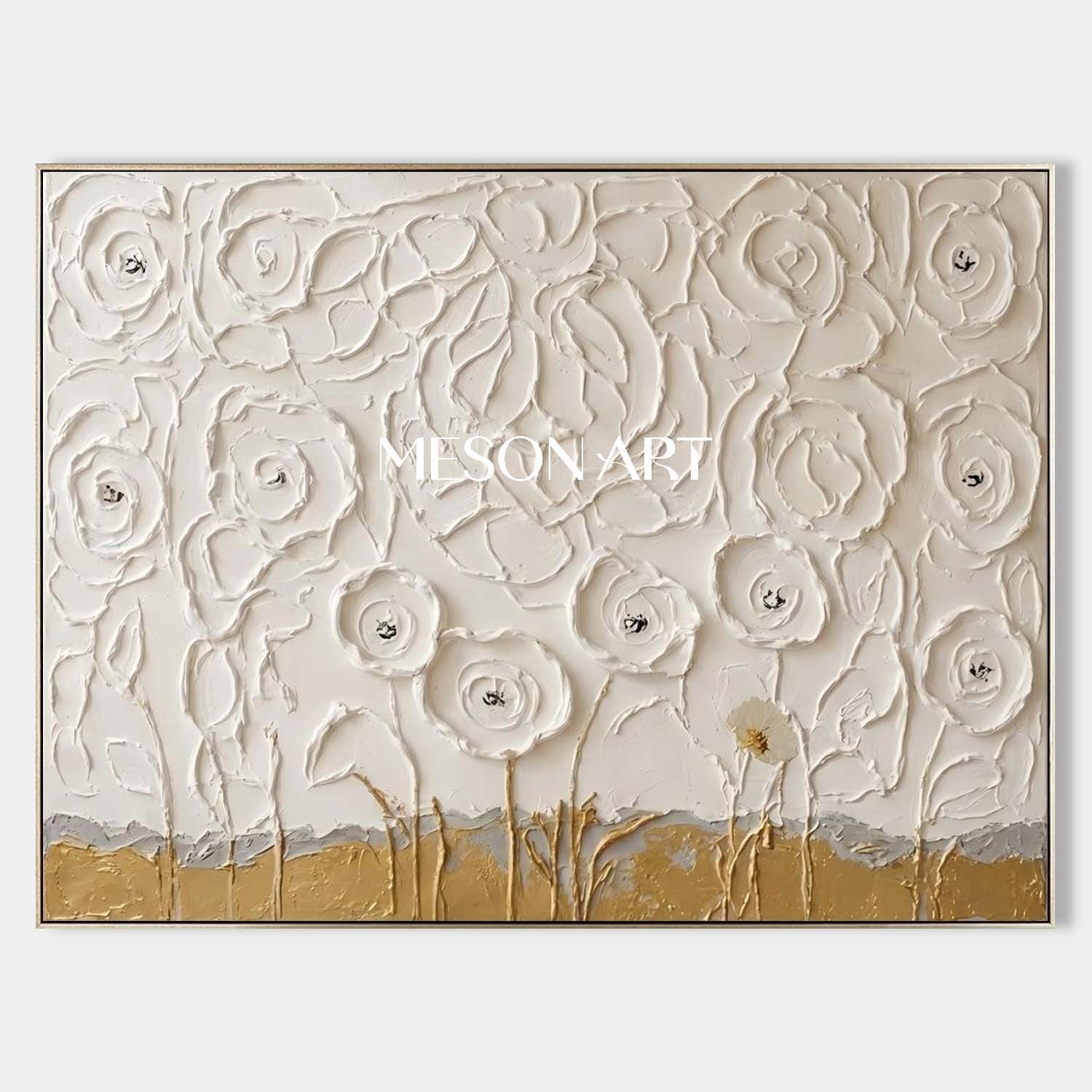 Horizontal Abstract Floral Painting Plaster Canvas Art For Living Room