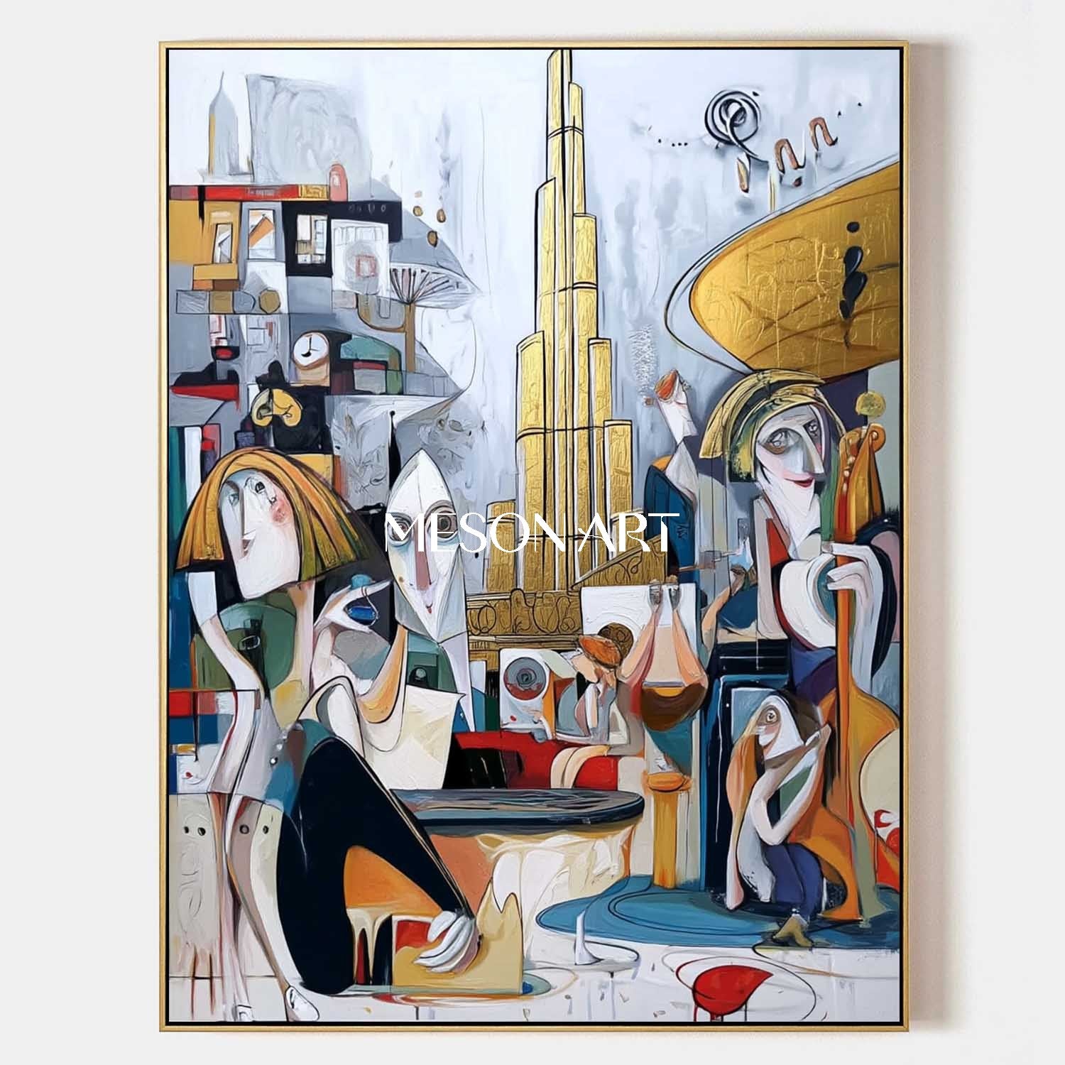 Colorful Cubism Figurative Abstract Painting Large Canvas Coffee Shop