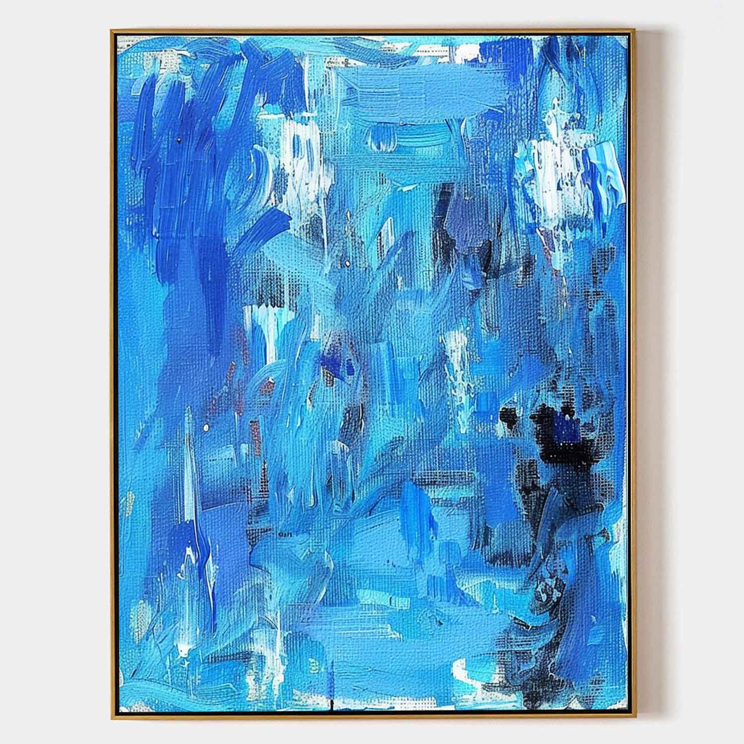 Large Blue Texture Paintings Blue Abstract Art Canvas Blue Wall Decor Hanging Painting