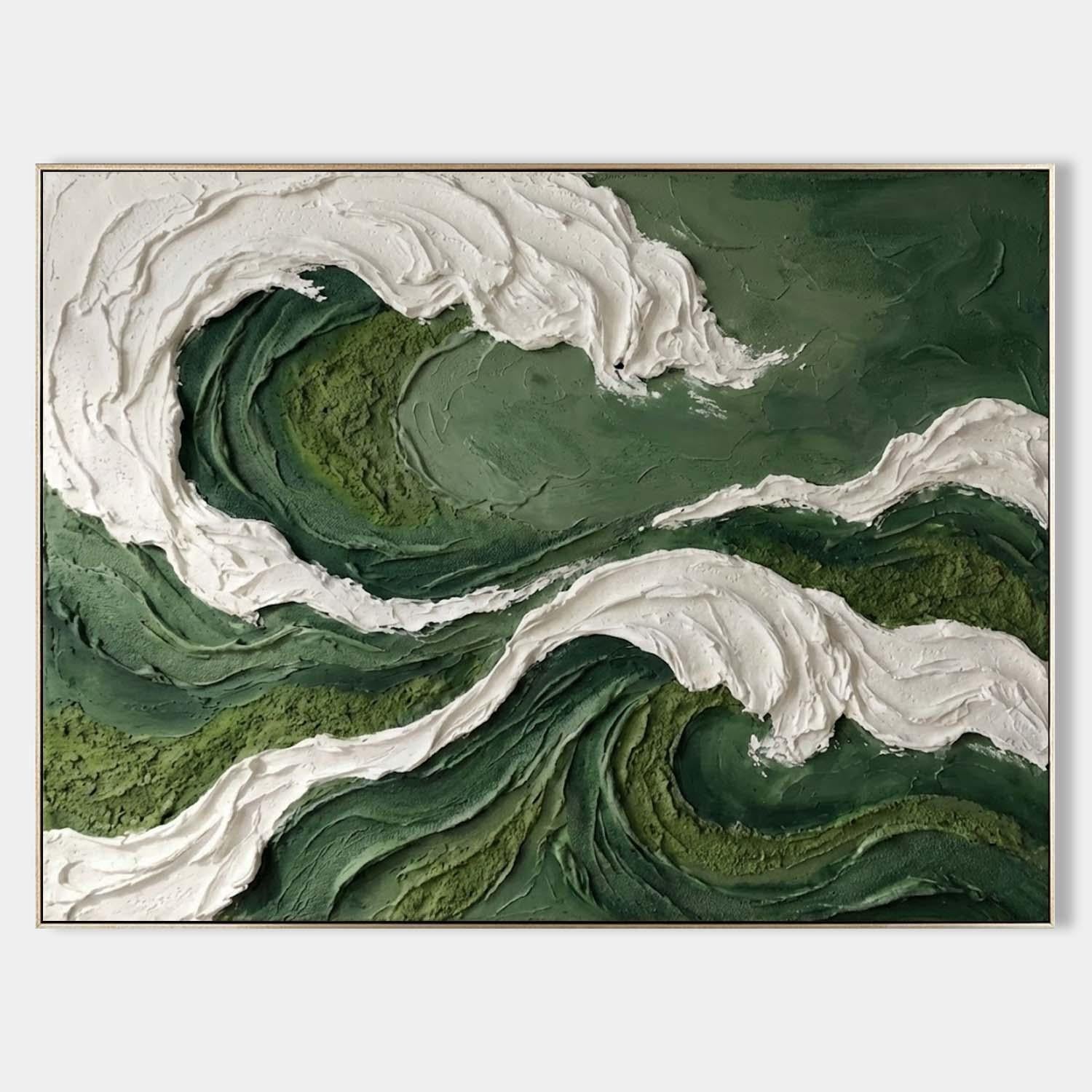 Dark Green Wave Living Room Decorative Painting Green Wave Wall Art Canvas