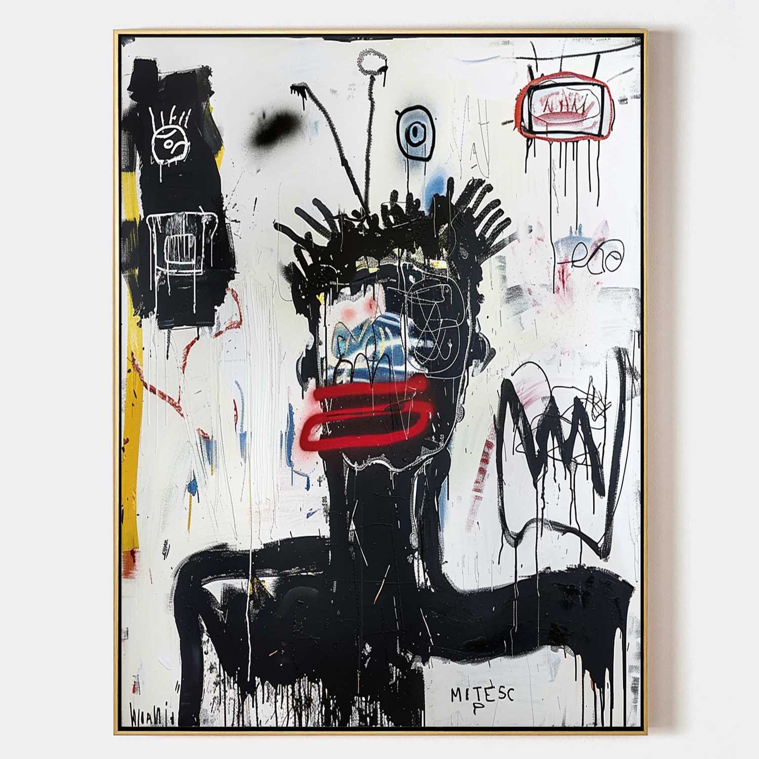 Basquiat Graffiti Abstract Art Black and White Graffiti Abstract Canvas Wall Art Decor for Sale