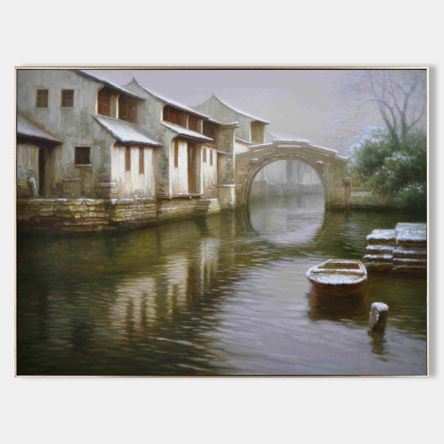 Super Realistic Ancient Water Town Landscape Art Ancient Town Water Town Landscape Canvas Wall Art.