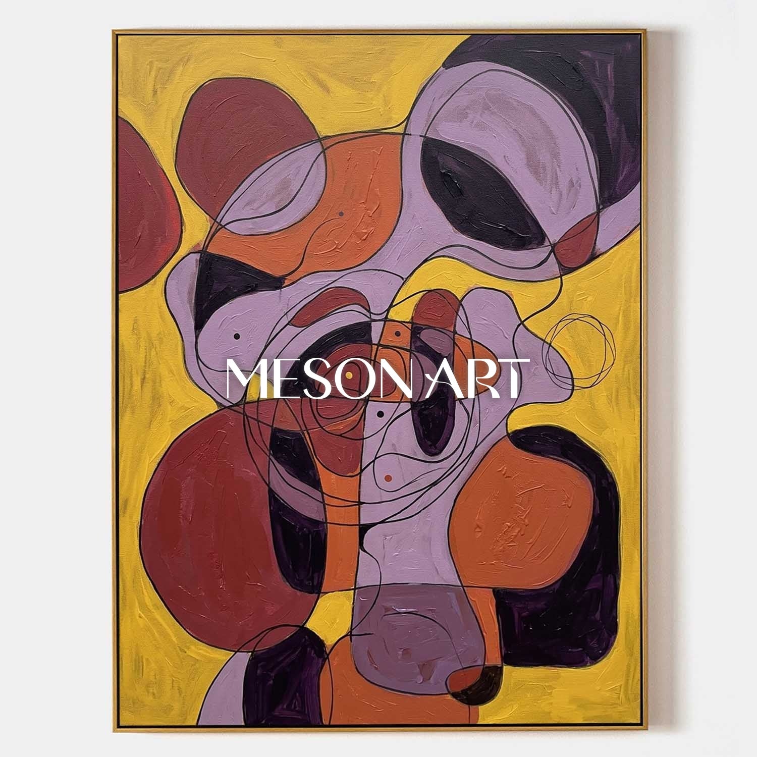Contemporary Abstract Painting With Vibrant Yellow And Purple Hues For Modern Home Decor